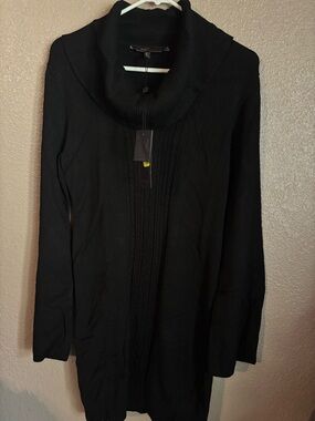 BCBGeneration Black Cowl-Neck Cable-Trim Sweater